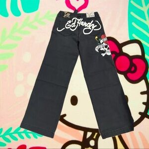 Ed Hardy Wide Leg Baggy Jeans with Skull Graphic